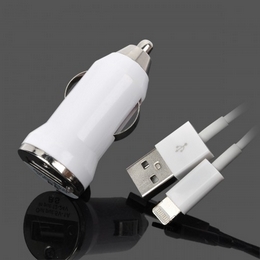 USB Data / Charging Lightning Cable + Car Charger Set for iPhone 5 - White (DC 12~24V)