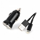 USB Data / Charging Lightning Cable + Car Charger Set for iPhone 5 - Black (DC 12~24V)