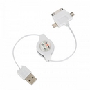 Retractable USB 2.0 to Micro USB / iPhone 8-Pin Lightning / iPhone 30pin Charging Cable - White