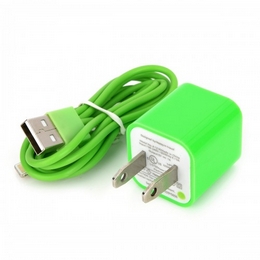 AC Power Adapter Charger + USB Sync Data / Charging Lightning Cable Set for iPhone 5 - Green