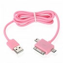 3-in-1 USB Data / Charging Cable w/ iPhone 30-Pin + Mini USB + Micro USB Port for Cell Phone - Pink