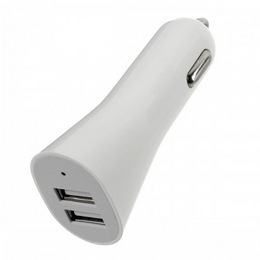 Car Cigarette Powered Charger w/ Dual USB Output for iPhone / iPad / iPod / HTC / Samsung - White