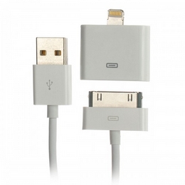 USB to 30pin Adapter Cable + 30pin to 8pin Lightning Adapter - White