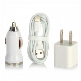 AC Power + Car Charger Adapters + USB to 8-Pin Lightning Cable for iPhone 5 / iPad Mini - White