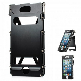 Protective 360 Degree Flip Open Cover Stainless Steel Case for iPhone 5 - Black