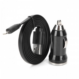 Car Charger Adapter + 8-Pin Lightning Charging / Data Flat Cable for iPad 4 / iPhone 5 - Black