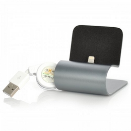 Lightning 8-Pin Aluminum Alloy Desktop Dock w/ Retractable Cable for iPhone 5