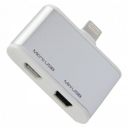 3-in-1 Micro + Mini USB 5Pin to 8Pin Adapter w/ USB Cable for iPhone 5 / iPad 4 - Silver + White