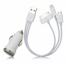 Car Charger + USB to 8-Pin Lightning + 30-Pin/P1000 + Micro USB Cable for iPhone 5/Samsung - White