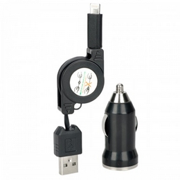 2-in-1 Car Cigarette Lighting Charger + UBS 8Pin Expansion Cable for iPhone 5 / iPad 4 - Black