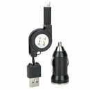 2-in-1 Car Cigarette Lighting Charger + UBS 8Pin Expansion Cable for iPhone 5 / iPad 4 - Black