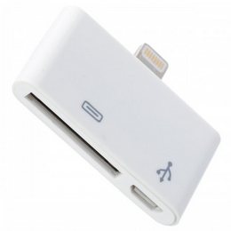 Apple 30Pin Micro USB Female to Apple 8Pin Male Data & Charging Adapter - White