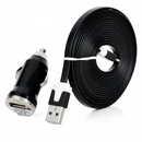 USB Car Charger w/ USB to 8pin Lightning Flat Data Cable - Black (12-24V)