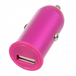 HJ-21 Aluminum Alloy USB Car Charger Power Adapter for iPhone 4 / 4S / 5 - Deep Pink